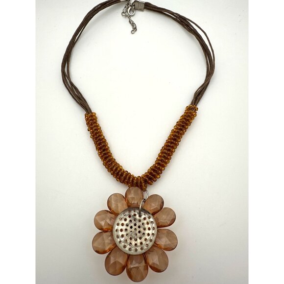 Earthy Boho Chic Tone Flower Pendant Necklace Beaded Whimsy Fairycore - Picture 5 of 8